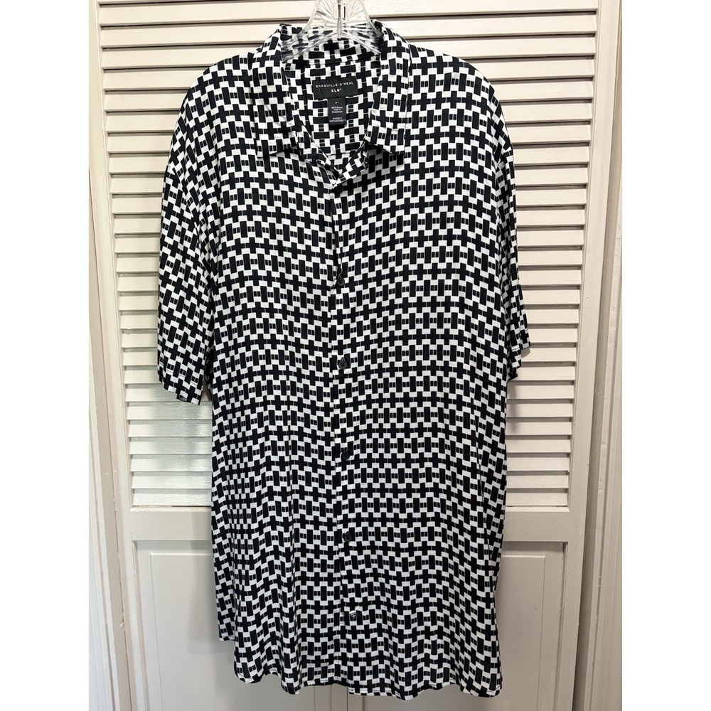 Shaquille O'Neal Blk/Wh‎ Check Short Sleeve Dress Shirt Button Up NWT Size XLT